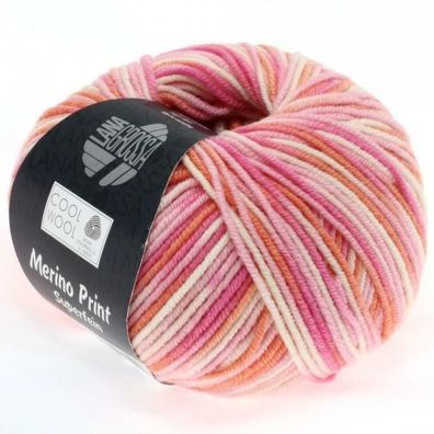 LANA GROSSA Cool Wool print, Schurwolle Merino extrafein, Fb 726 rosa-bunt, 50 g
