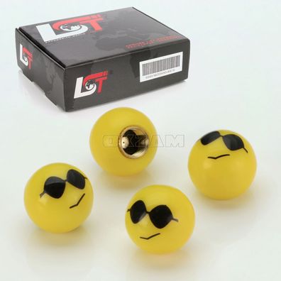 4x Reifen Ventilkappen Kappe Smiley Sonnenbrille Gelb für HONDA SUZUKI LEXUS