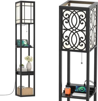 Stehleuchte Regal, Standleuchte Holz E27 Stehlampe, Moderne Innenbeleuchtung