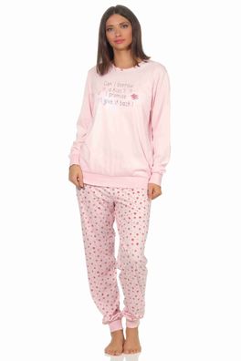 Damen Schlafanzug langarm mit Bündchen Pyjama mit Kussmund Print - 102 201 10 703