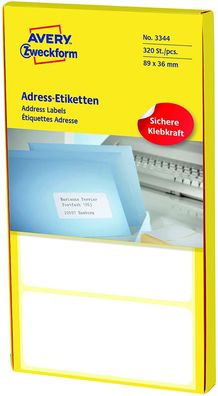 AVERY Zweckform 3344 Adress-Etiketten (Papier matt, 320 Etiketten, 89 x 36 mm) 1 ...