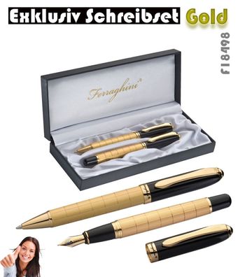Ferraghini Schreibset Gold F18498 Metall mit Kugelschreiber und Rollerball NEU