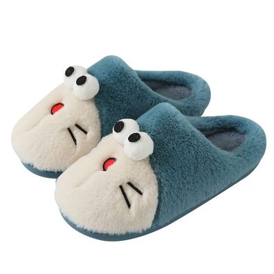 Herren Damen Doraemon Plüsch Hausschuhe Warm Rutschfest Slippers Blau