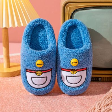 Herren Damen Doraemon Cute Glocke Plüsch Hausschuhe Paare Slippers Blau