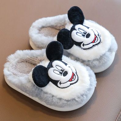 Kinder Mickey Donald Stickerei Hausschuhe Warm Rutschfest Slippers Grau