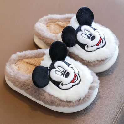 Kinder Mickey Donald Stickerei Hausschuhe Warm Rutschfest Slippers Braun
