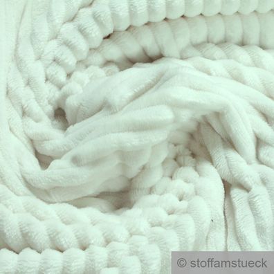 Stoff Polyester Double Minky Fleece off-white Streifen Soft Fleece Mole Fleece