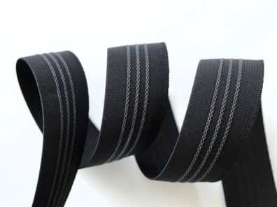Gummiband mit Antirutsch Silikon Streifen, Hosenband, Schwarz, 35 mm