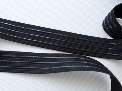 Gummiband mit drei Silikon Streifen, Antirutsch, Schwarz, 30 mm