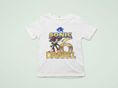 Bio Baumwolle Kinder Shirt Sonic Shadow the Hedgehog Geburtstag Personalisiert