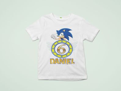 Bio Baumwoll Kinder T-Shirt Racing Sonic the Hedgehog Geburtstag Personalisiert