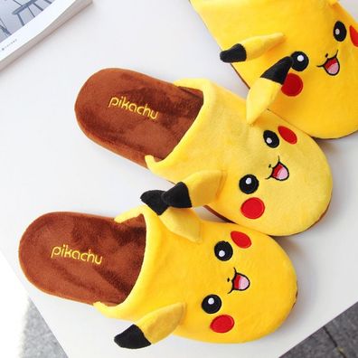 Herren Damen Pikachu Plüsch Hausschuhe Pokemon Elf Sliders Slippers Gelb