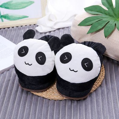 Erwachsene Kinder Panda Plüsch Hausschuhe Warm Slippers Hausschuhe Schwarz