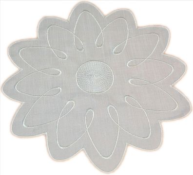 Plauener Spitze Tischdecke Voile Sekt Stickerei Blüte 57 cm Mitteldeckchen Deckchen