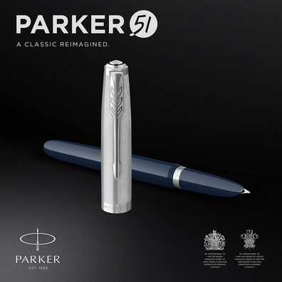 Parker 51 Füllfederhalter | Nachtblauer Schaft mit Chromfarbenen Zierteilen | ...