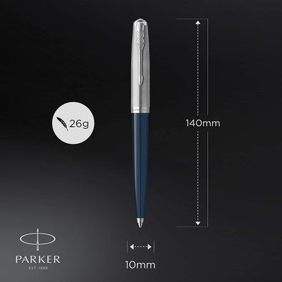 Parker 51 2123503 Kugelschreiber | Nachtblauer Schaft mit Chromfarbenen Zierteilen...