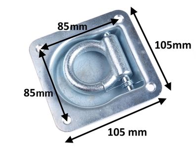 Zurrmulde/ Zurröse mit ausklappbaren Ring, 105x105x23mm (L/ B/ H)