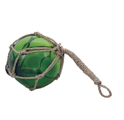 Fischernetz Kugel, Fischerkugel aus Glas im Netz, Grün Ø 10 cm