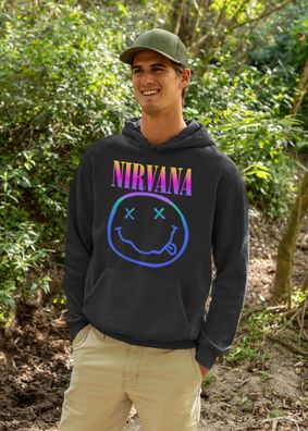 Herren Hoodie Nirvana Smiley Kapuzenpullover Kurt Cobain Konzert Geschenk Bunt