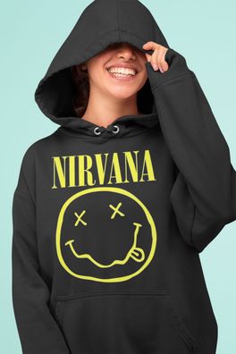 Damen Hoodie Nirvana Smiley Kapuzenpullover Kurt Cobain Konzert Geschenk Gelb