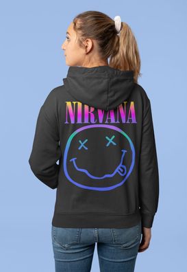 Damen Hoodie Nirvana Bunt Smiley Kapuzenpullover Kurt Cobain Konzert Geschenk