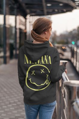 Damen Hoodie Nirvana Gelb Smiley Kapuzenpullover Kurt Cobain Konzert Geschenk