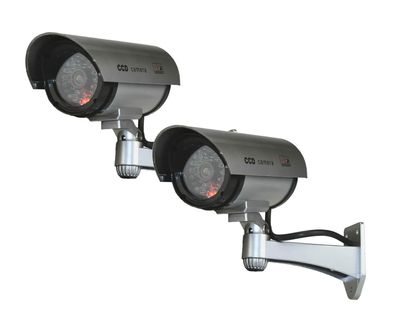 2er Set Dummy Überwachungskamera Außen Kamera Attrappe mit blinkender LED