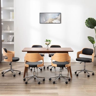 vidaXL Drehbare Esszimmerstühle 6 Stk. Schwarz Bugholz und Kunstleder