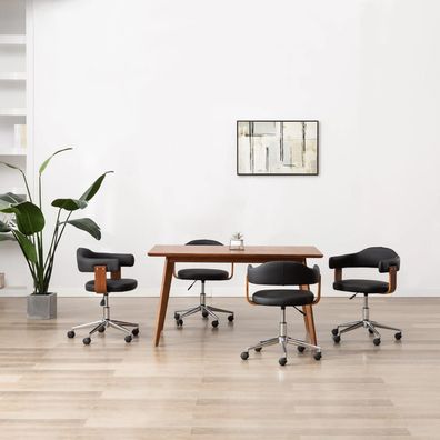 vidaXL Drehbare Esszimmerstühle 4 Stk. Schwarz Bugholz und Kunstleder