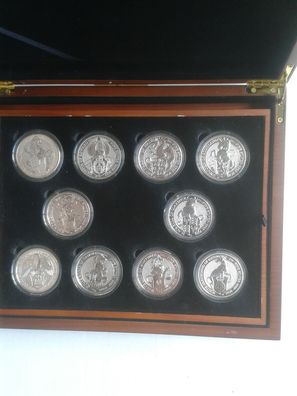 10 x 5 Pfund Großbritannien The Queens Beasts Komplettsatz 20 Unzen Silber 9999er