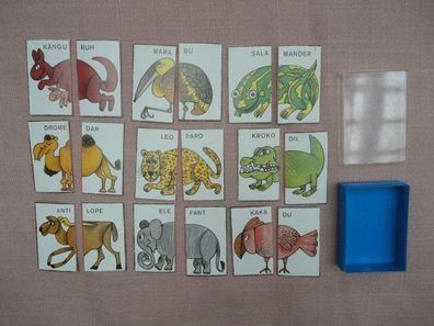 altes Kartenspiel Legespiel Memorie wilde Tiere Zoo Antilope Leopard...