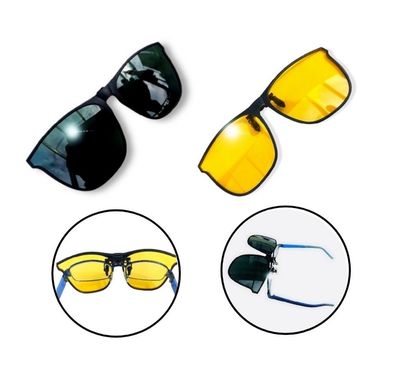 Sonnenbrille Oval ohne Rahmen Überbrille Brillen Aufsatz Vorhänger Gelb Dunkelgrün