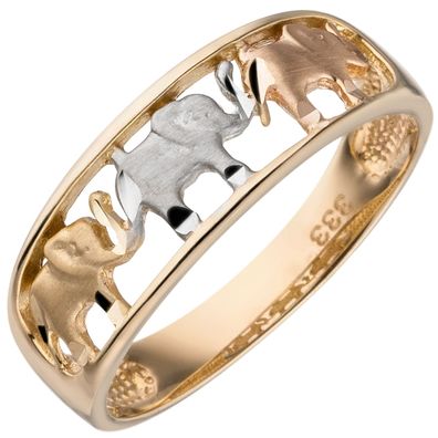 Damen Ring Elefanten 333 Gold Gelbgold tricolor