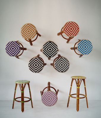 2er Set Barhocker Sina aus Rattan 40 x 75 x 40 cm Weiß, Altrosa