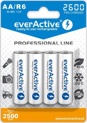 everActive AA Mignon Ni-MH 2600mAh ready to use Professional Line 4er Pack