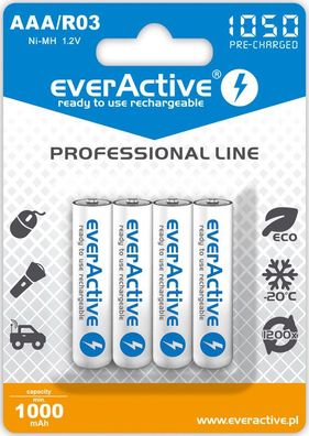 everActive AAA Micro Ni-MH 1050mAh ready to use Professional Line 4er Pack