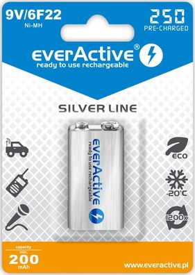 everActive 9Volt Ni-MH 250mAh ready to use Silver Line