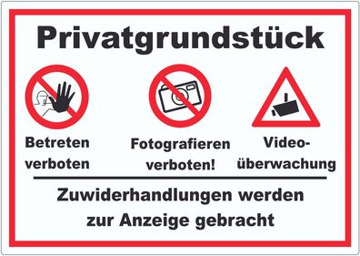 Privatgrundstück Betreten Fotografieren verboten Videoüberwachung Aufkleber