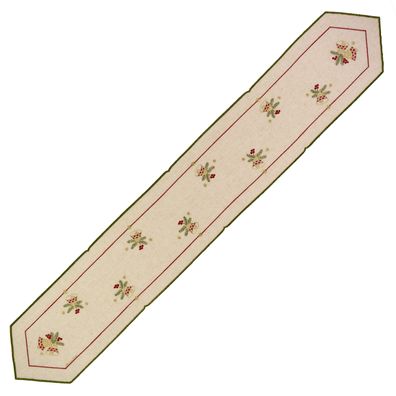 Plauener Spitze Tischband Weihnachten Stickerei Glöckchen 25x146 cm Tischläufer Beige