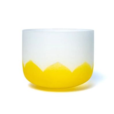 Kristallklangschale Lotus &Oslash; 30 cm Chakra 3 gelb E-Ton 432 Hz Ring + Schlägel