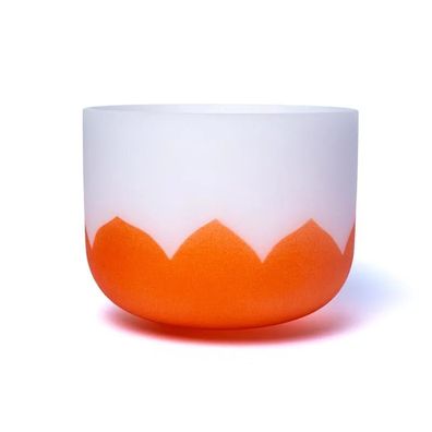 Kristallklangschale Lotus &Oslash; 30 cm Chakra 2 orange D-Ton 432 Hz Ring + Schlägel