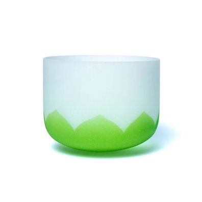 Kristallklangschale Lotus &Oslash; 20 cm Chakra 4 grün F-Ton 432 Hz Ring + Schlägel