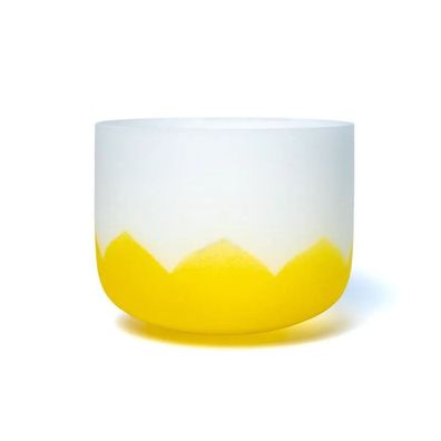 Kristallklangschale Lotus &Oslash; 20 cm Chakra 3 gelb E-Ton 432 Hz Ring + Schlägel