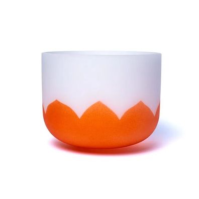 Kristallklangschale Lotus &Oslash; 20 cm Chakra 2 orange D-Ton 432 Hz Ring + Schlägel