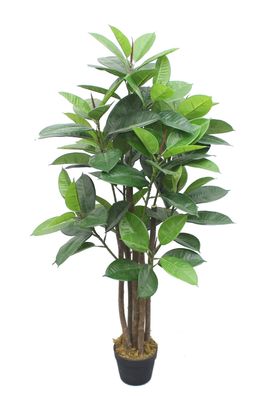 Kunstpflanze im Topf 120cm - Gummibaum - Deko Zimmer Pflanze künstlich mit Holz Stamm