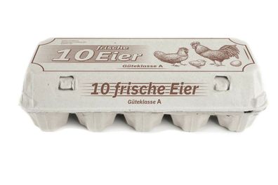 154 Stück Eierschachteln Eierpappe bedruckt mit 10 Frische Eier weiß geschlossen