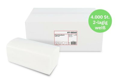 4000 Blatt Papierhandtücher ZZ/ V-Falz 24x21cm 2-lagig recycling weiß Falttücher