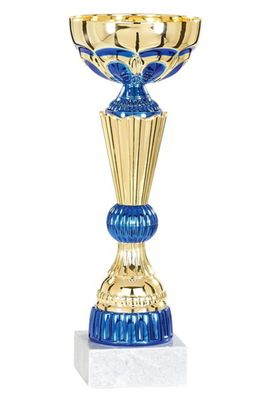 Pokal gold/ blau aus Kunststoff mit weißem Marmorsockel