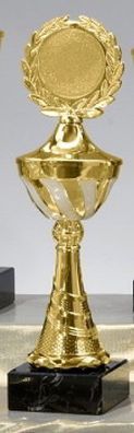 Pokal gold/ weiß aus Kunststoff mit Marmorsockel
