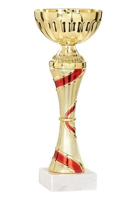 Pokal gold/ rot aus Kunststoff mit Marmorsockel